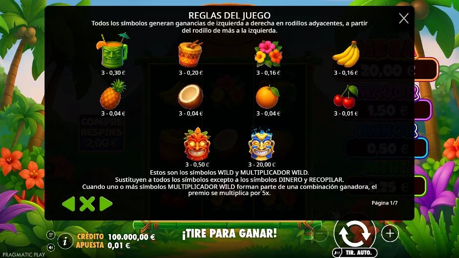 Super Tiki Strike — tabla de pagos